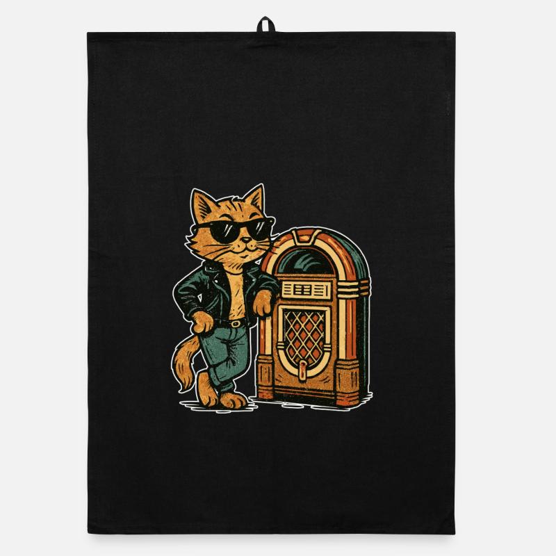 Rockabilly Jukebox Cool Cat 50s Retro Gift Organic dish towel