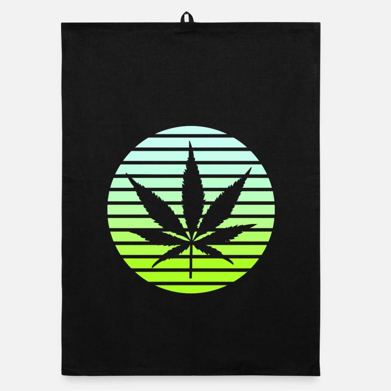 Cannabis Hemp Leaf Retro Sunset Vintage Style Organic dish towel