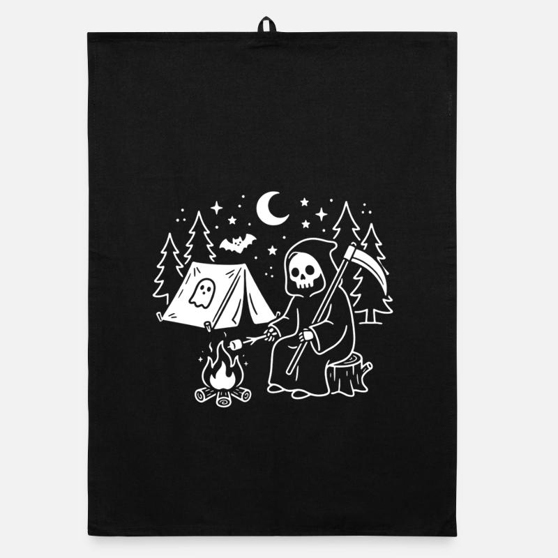 Nächtlicher Grim-Reaper am Lagerfeuer Organic Geschirrtuch