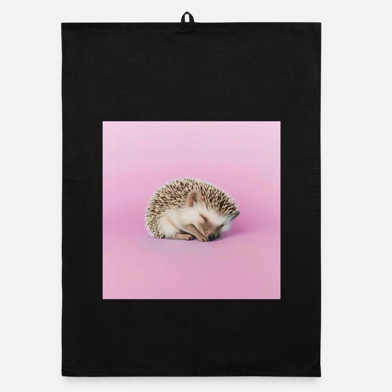 Schlafender Igel auf blassrosa Hintergrund - Organic Geschirrtuch - Schwarz