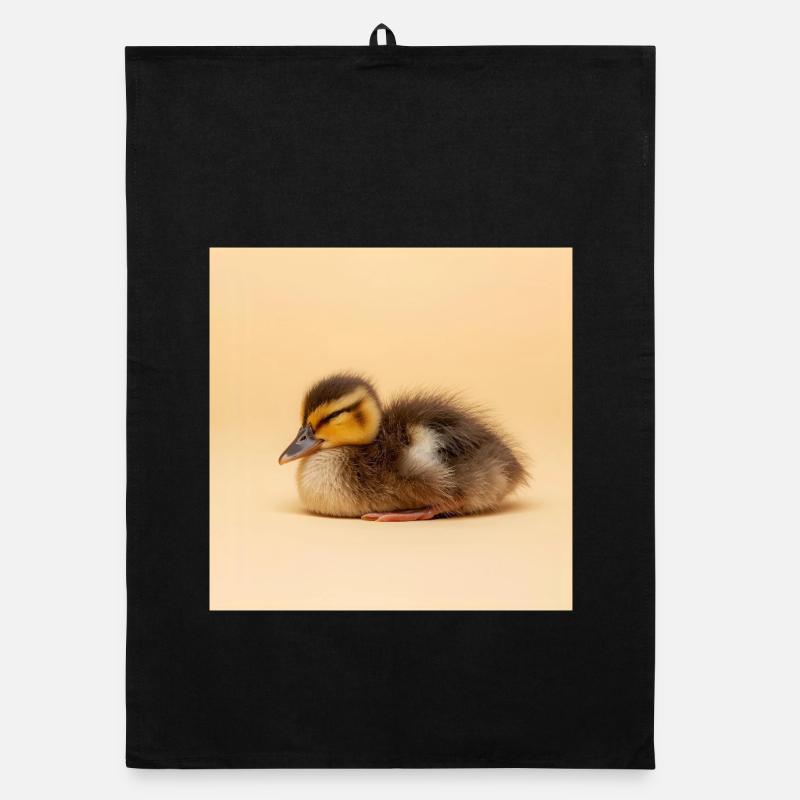 Poussin doré sur fond crème - Torchon bio - noir