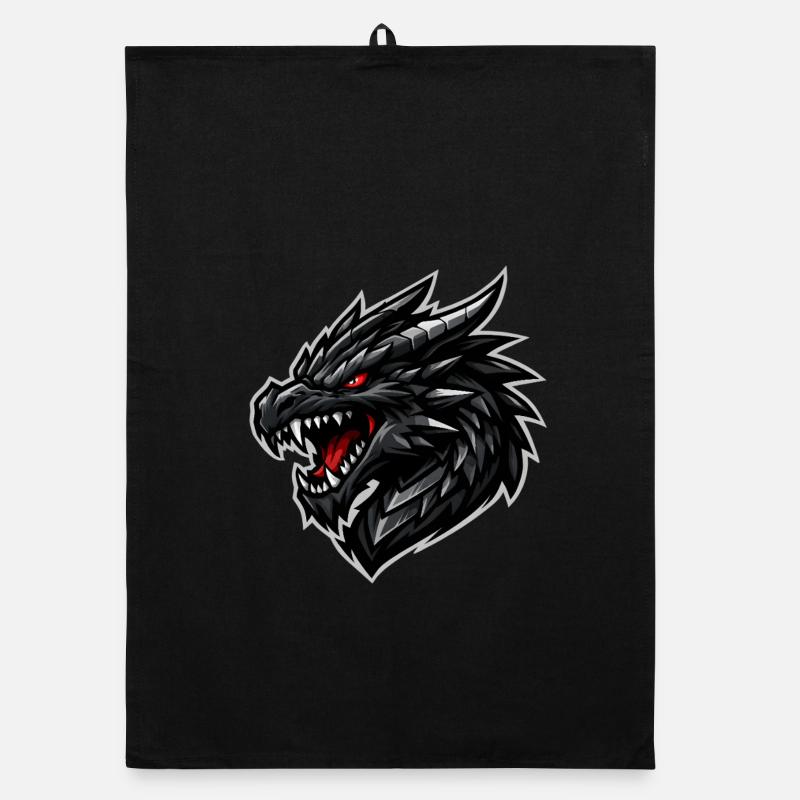 Dragon head with red eyes Organic dish towel
