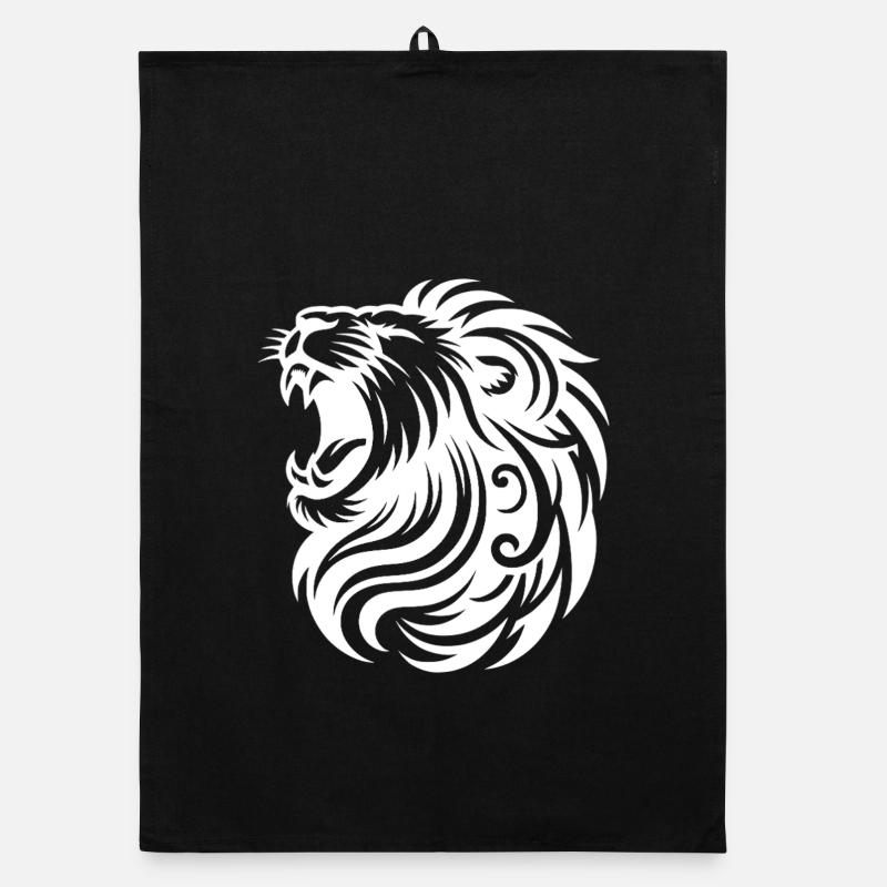 Roaring lion with elegant mane and teeth Organic dish towel