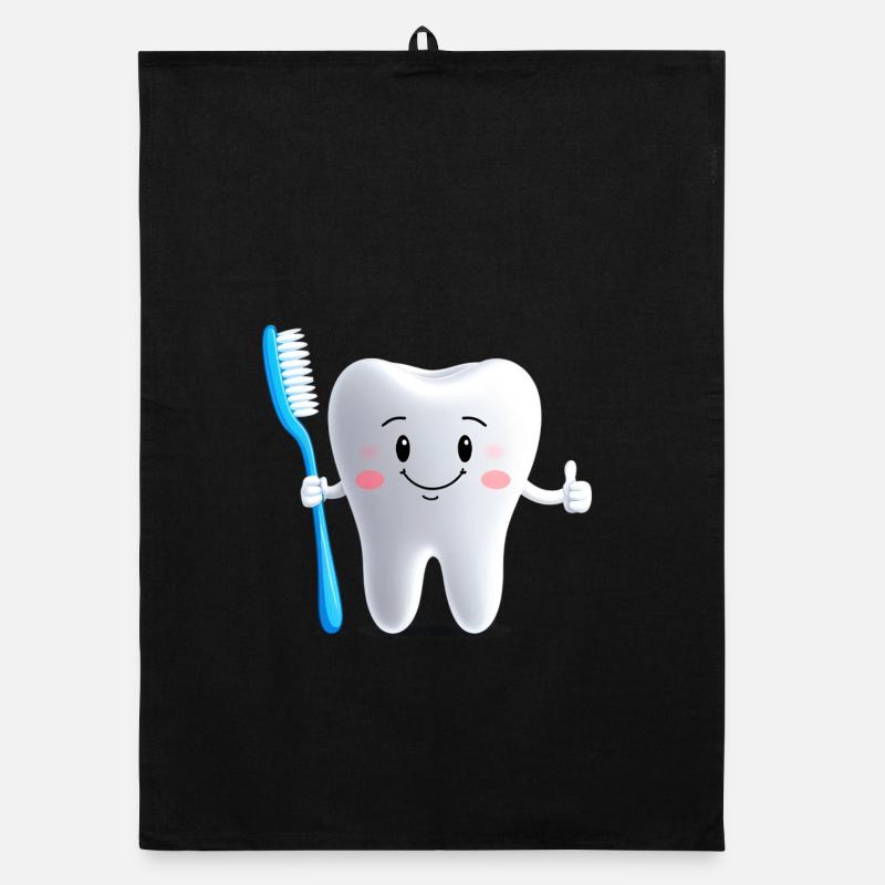 Smiling tooth with toothbrush Organic dish towel