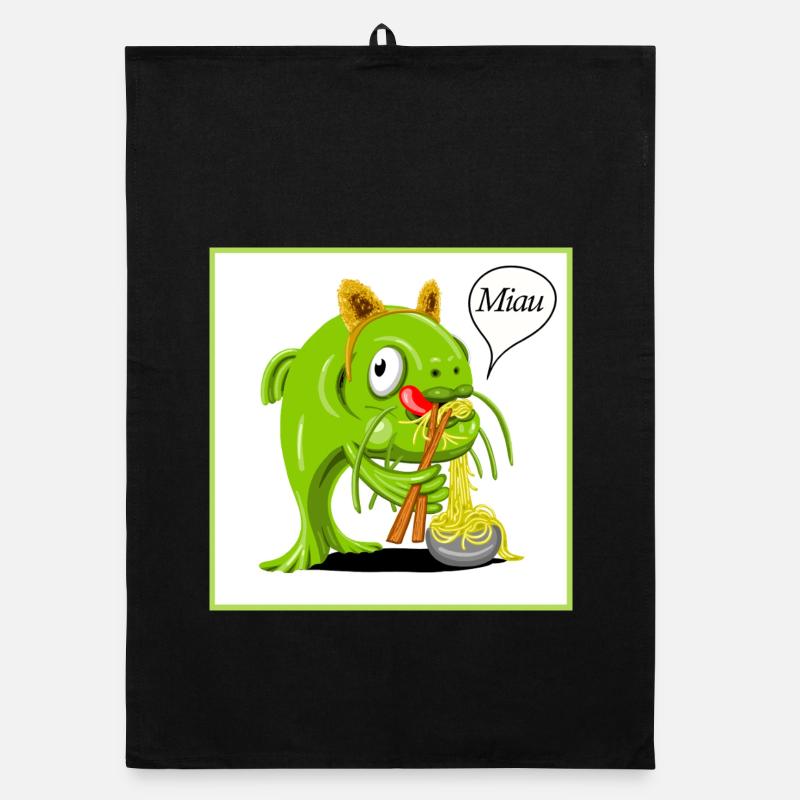 Catfish dressed as a cat slurping noodles Organic dish towel