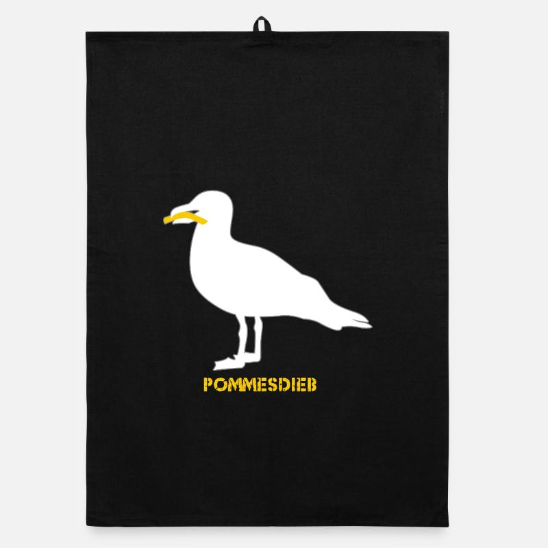 Pommesdieb Möwe - Weiß - Organic Geschirrtuch - Schwarz