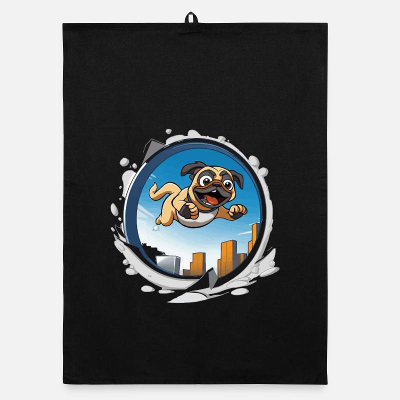 Pug Sprinter in the city run Organic dish towel
