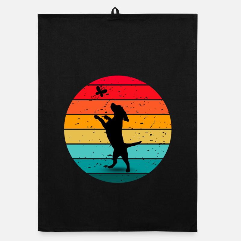 Dog Butterfly Forest Retro Sunset Organic dish towel
