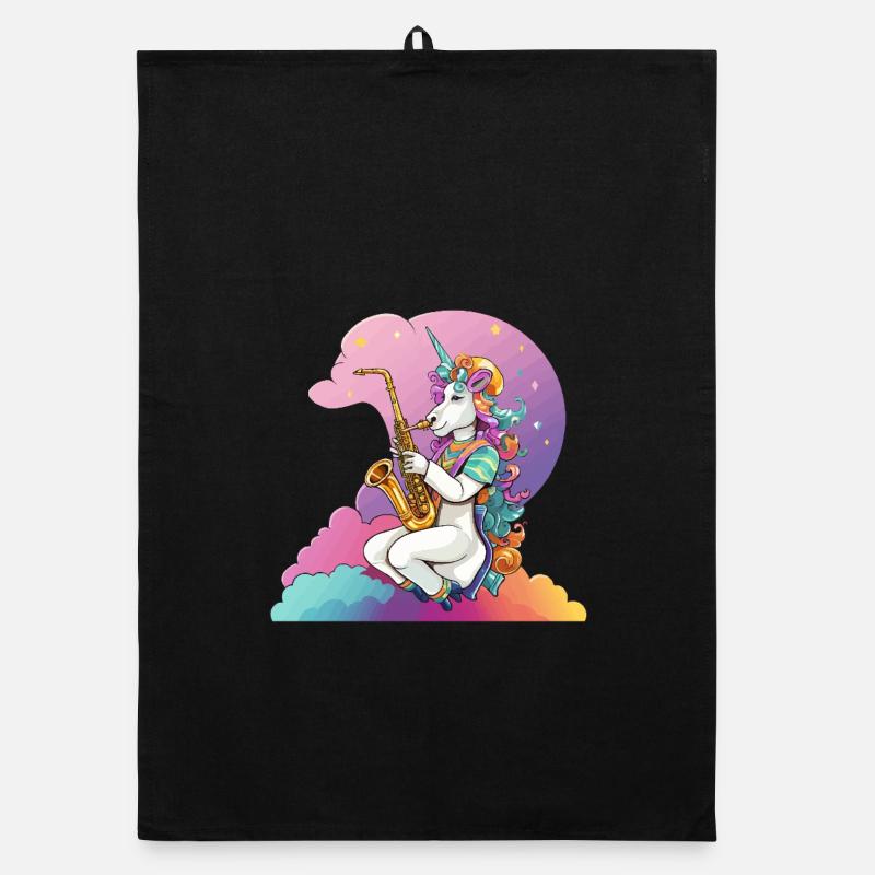 Saxophone Unicorn in the Rainbow Organic dish towel