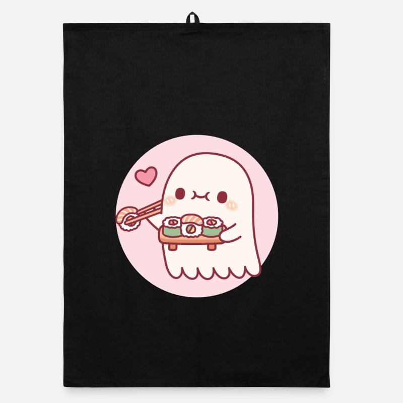 Cute Little Ghost Loves Sushi Rolls Organic dish towel