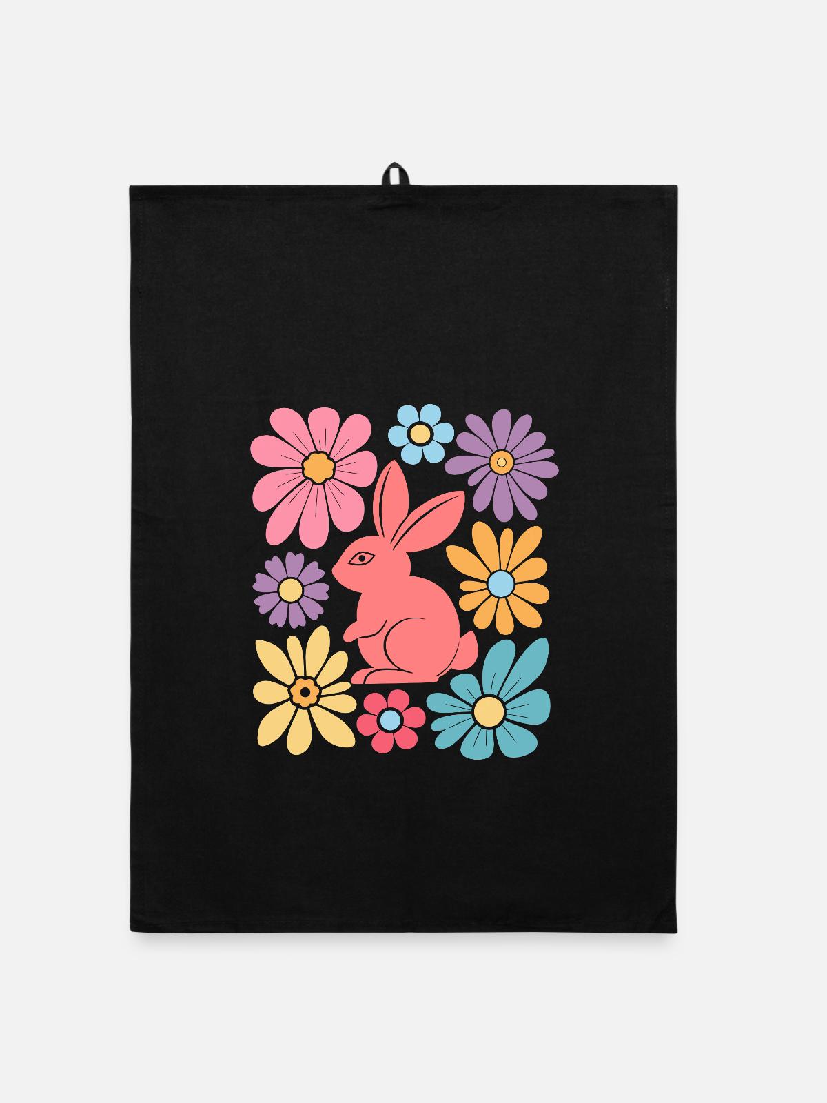 Happy Easter Bunny Boho - Organic Geschirrtuch - Schwarz - Vorne
