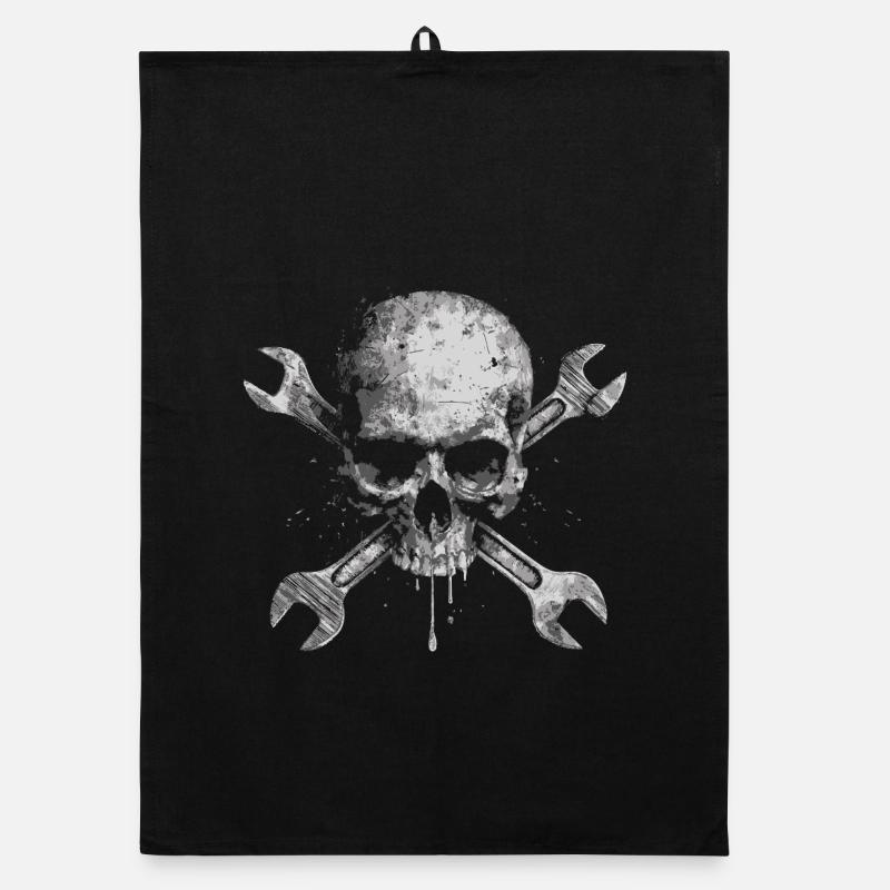 Grunge Skull with Tools Organic dish towel