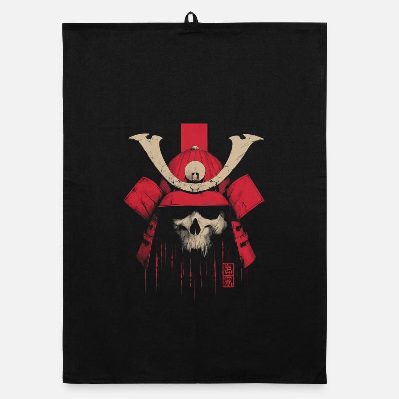 Blutroter Samurai Schädel Organic Geschirrtuch