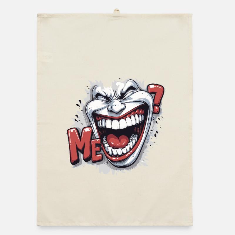 Crazy Laughing white face in a comics style Organic dish towel