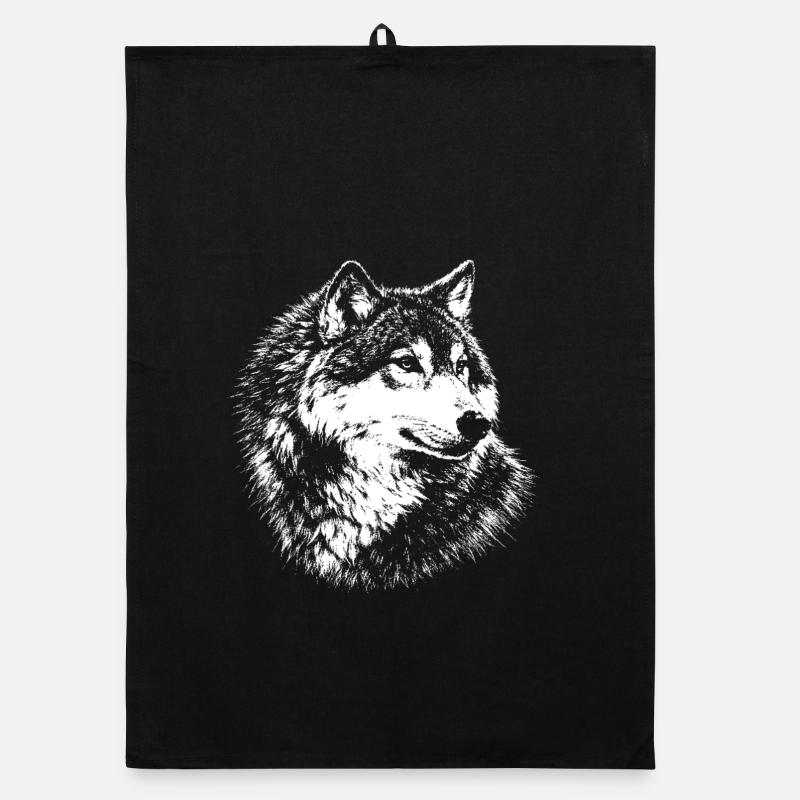 Wolf – Grafik mit weißem Bleistift Organic Geschirrtuch