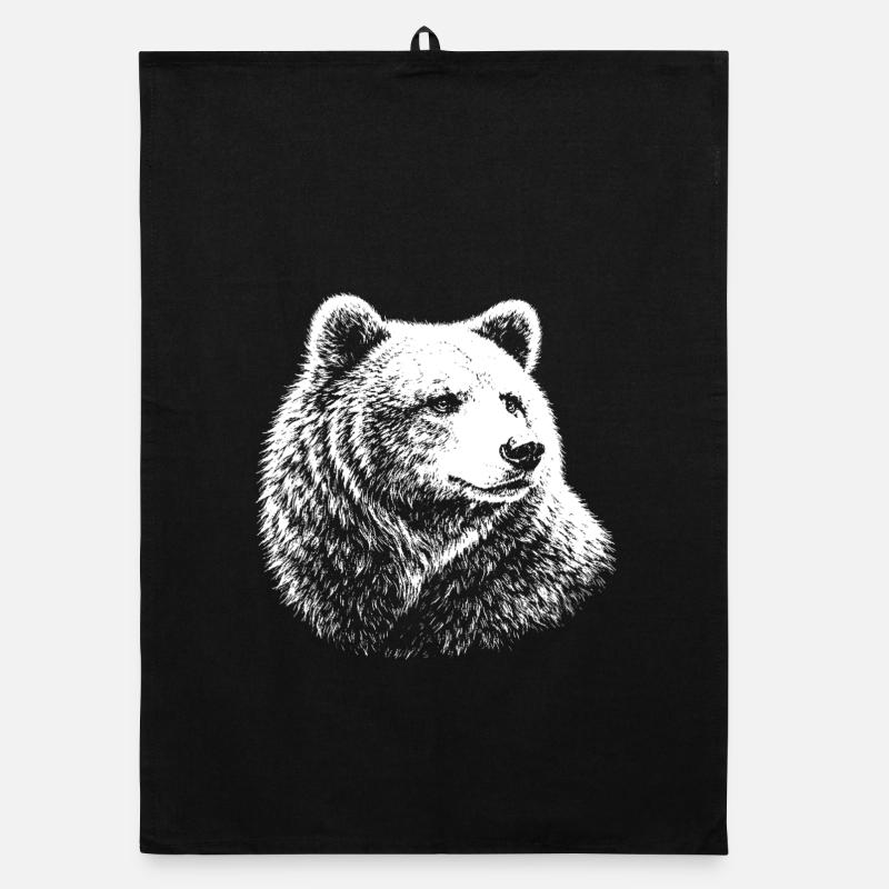 Bear – realistic graphics in black and white Organic dish towel