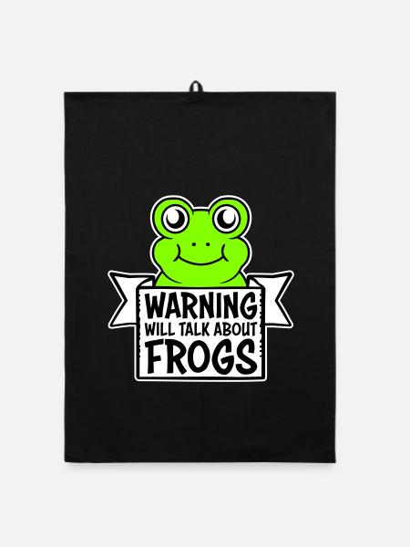 Avertissement : parlera des grenouilles, grenouille, animal drôle. - Torchon bio - noir - Devant
