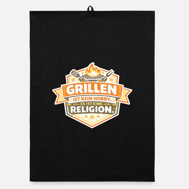 Barbecuing is religion – BBQ motif Organic dish towel