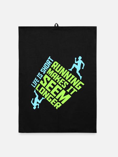 Life Is Short Running Makes It Seem Longer Lustig  - Organic Geschirrtuch - Schwarz - Vorne