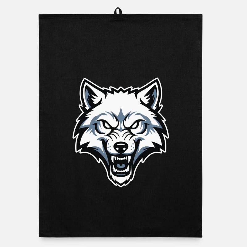 Wild Arctic White Wolf Wolf Mascot Logo Organic dish towel
