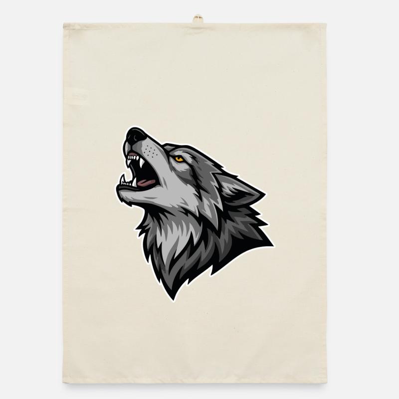 Gray Wolf Howling Wild Moon Wolf Logo Organic dish towel