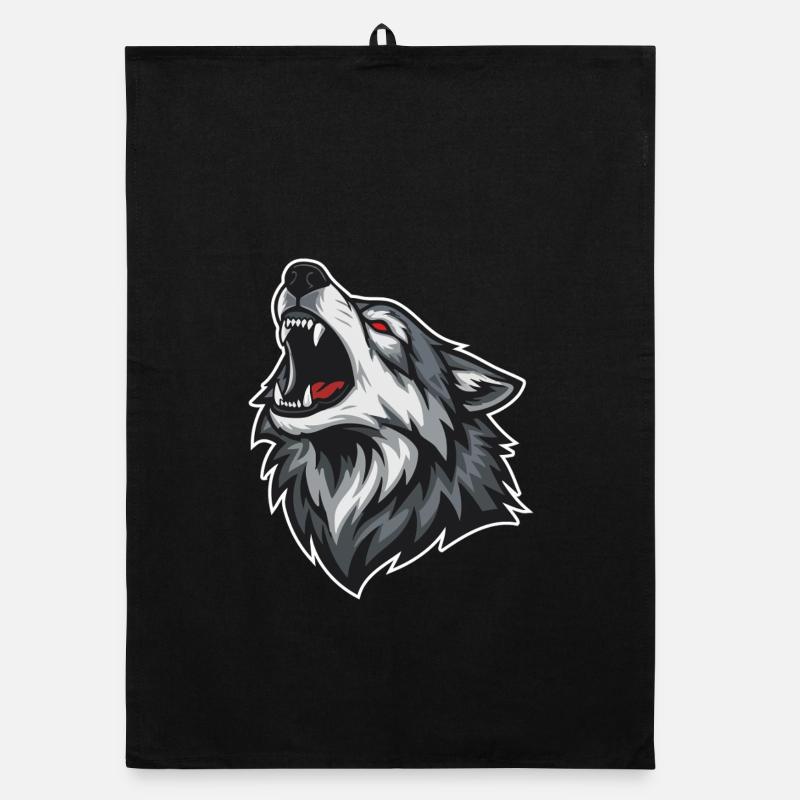 Wild Wolf Howling Red-Eyes Wolf Mascot Organic dish towel
