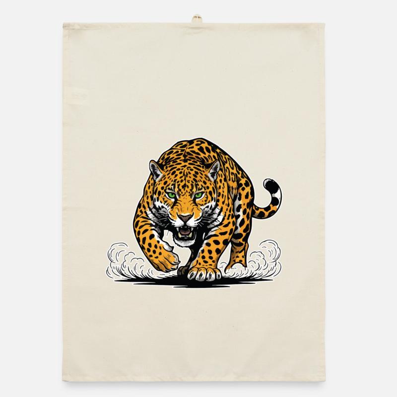 Jaguar-Leopard greift Wassermaskottchen Räuber an Organic Geschirrtuch