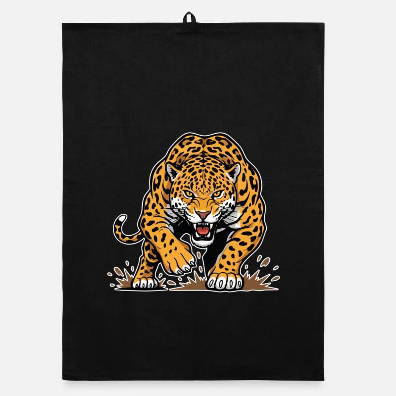 Jaguar Leopard Wildrennen Maskottchen Predator Organic Geschirrtuch