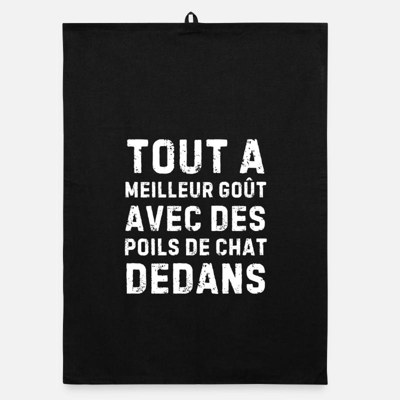Poils de chat – humour cat lover drôle - Torchon bio - noir