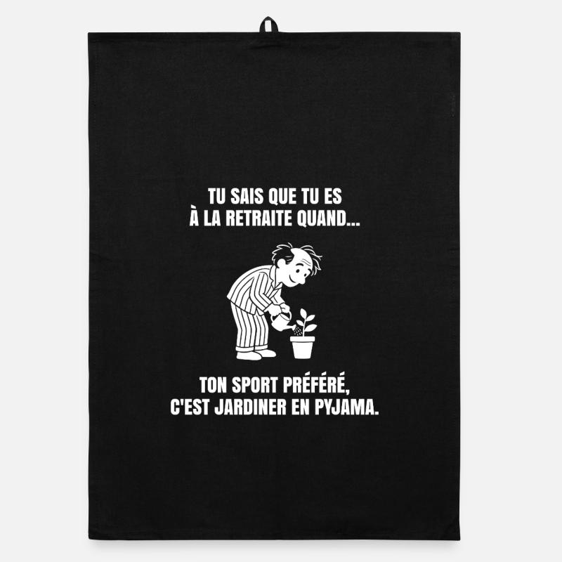 Ma Retraite dans le Jardin (texte blanc) Torchon bio