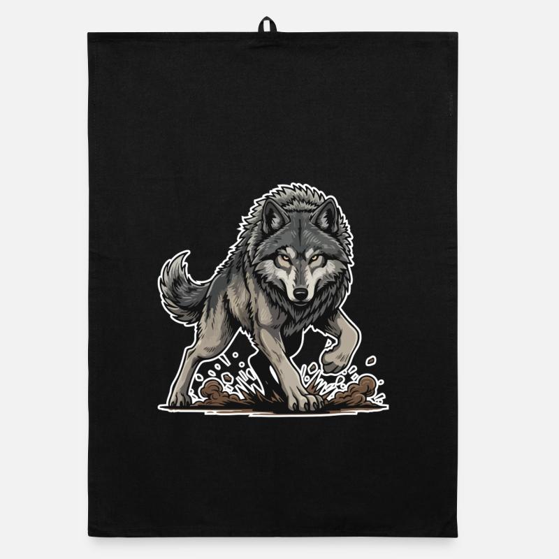 Wild Gray Wolf Walking Maskottchen Wolf Alpha Organic Geschirrtuch