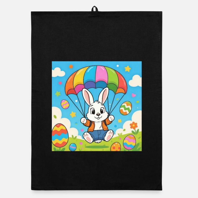 Osterhase mit Fallschirm - Organic Geschirrtuch - Schwarz