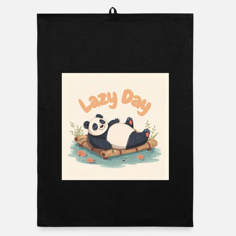 Panda napping on raft Organic dish towel