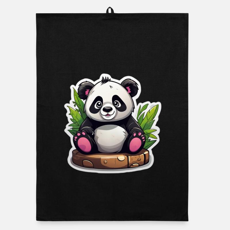 Panda Cartoon Assis Sur Bambou Torchon bio