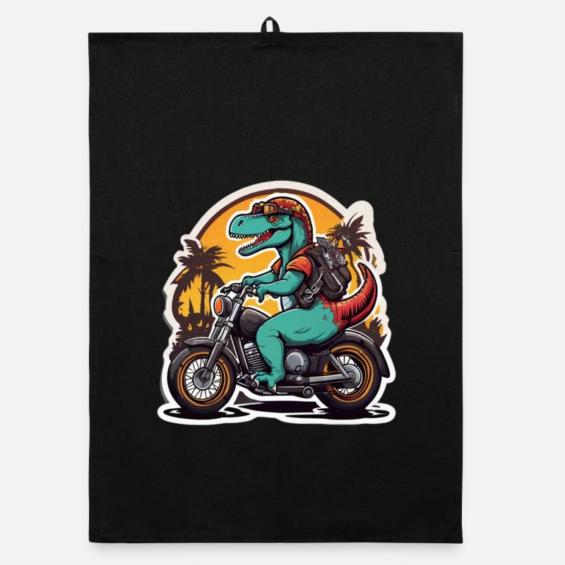 Biker dinosaur at sunset Organic dish towel