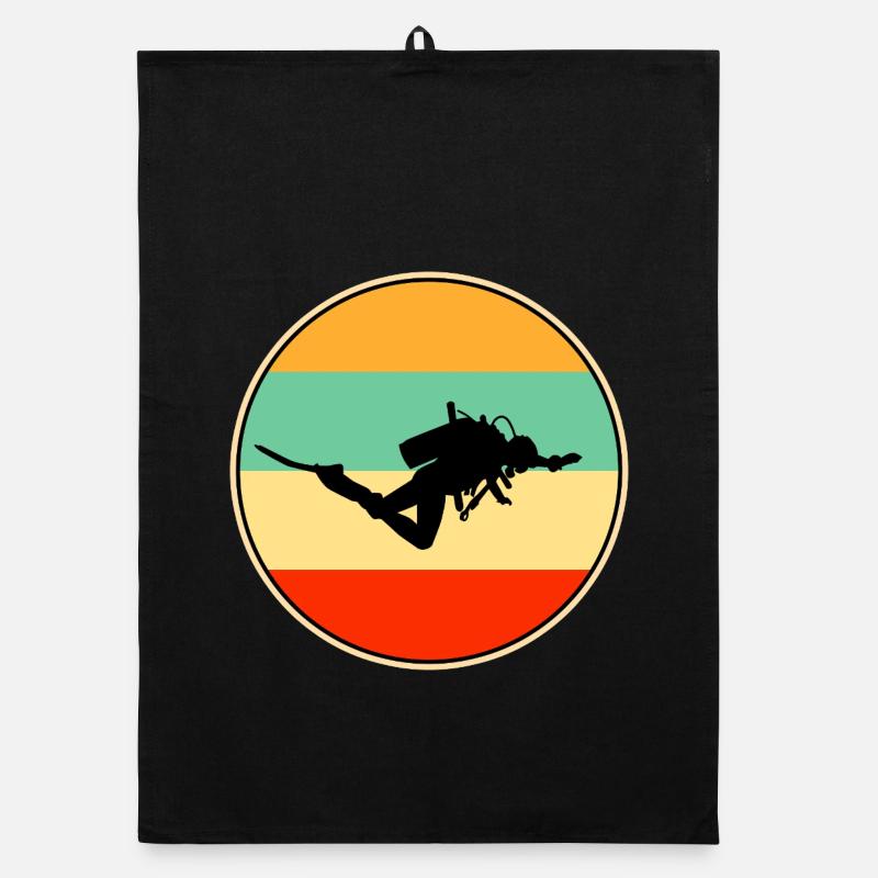 Retro Scuba Diver Silhouette Vintage Sunset Organic Geschirrtuch