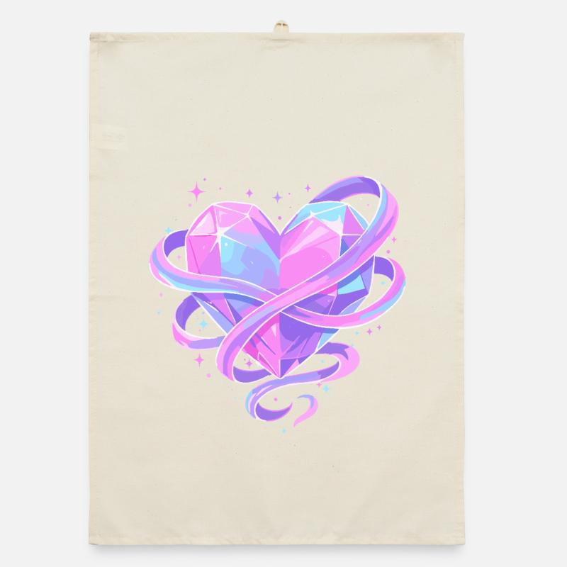 Pastel Crystal Heart with Bows Organic dish towel