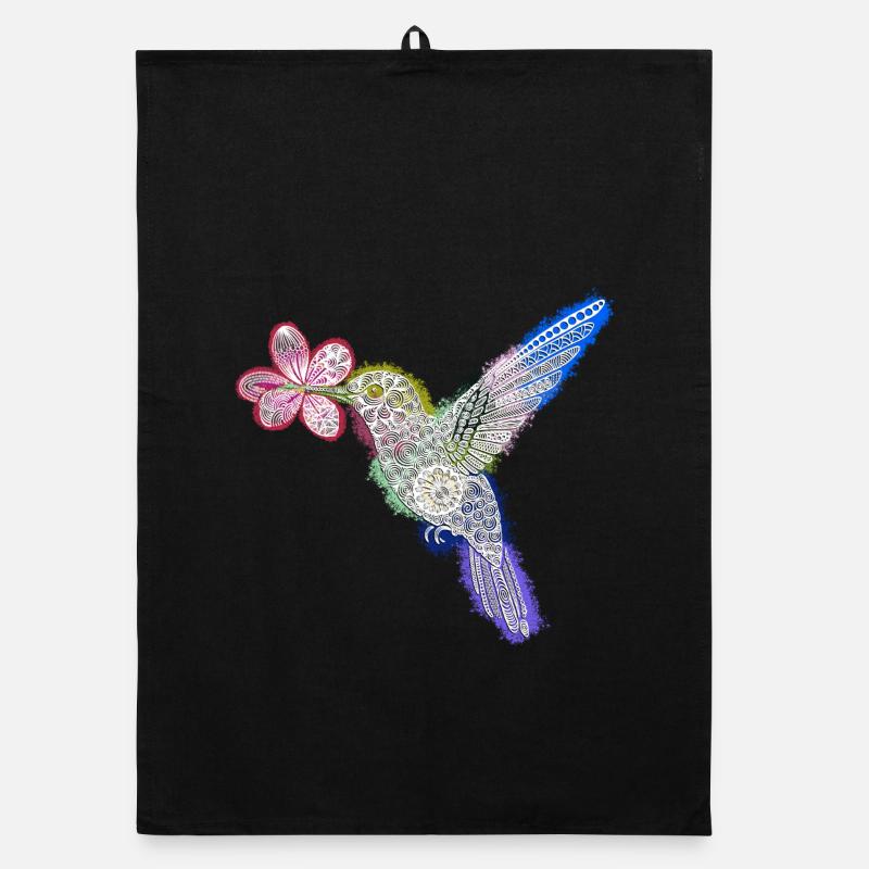 Zentangle-Kolibri mit Blume - Organic Geschirrtuch - Schwarz