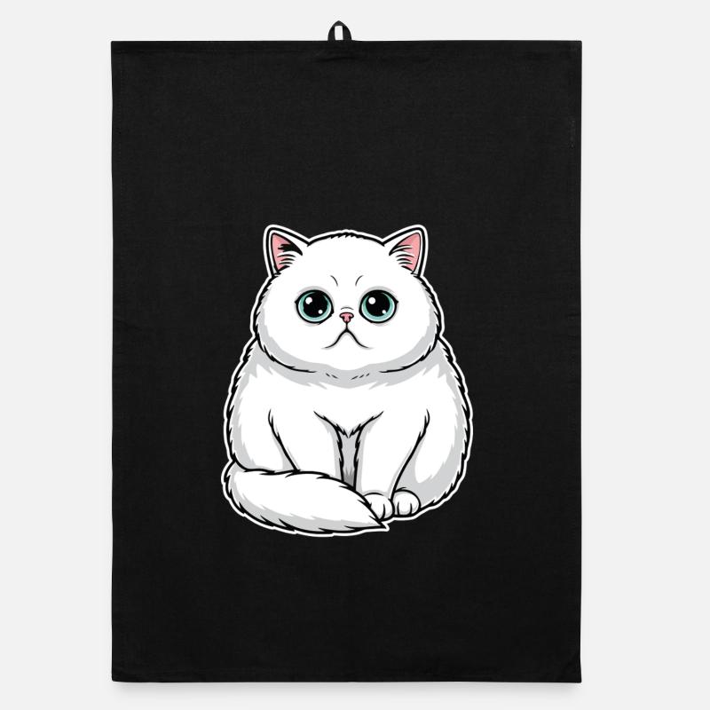 White Persian Cat Emerald Eyes Premium Portrait Organic dish towel