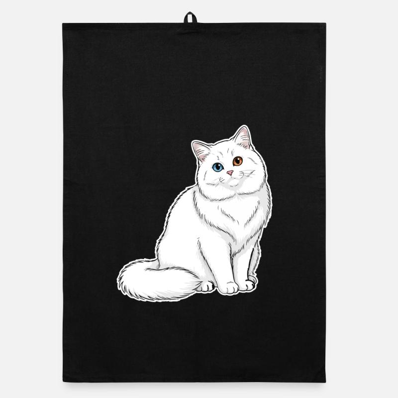 White Cat Angora Eyes Minnows Portrait Elegant Organic dish towel