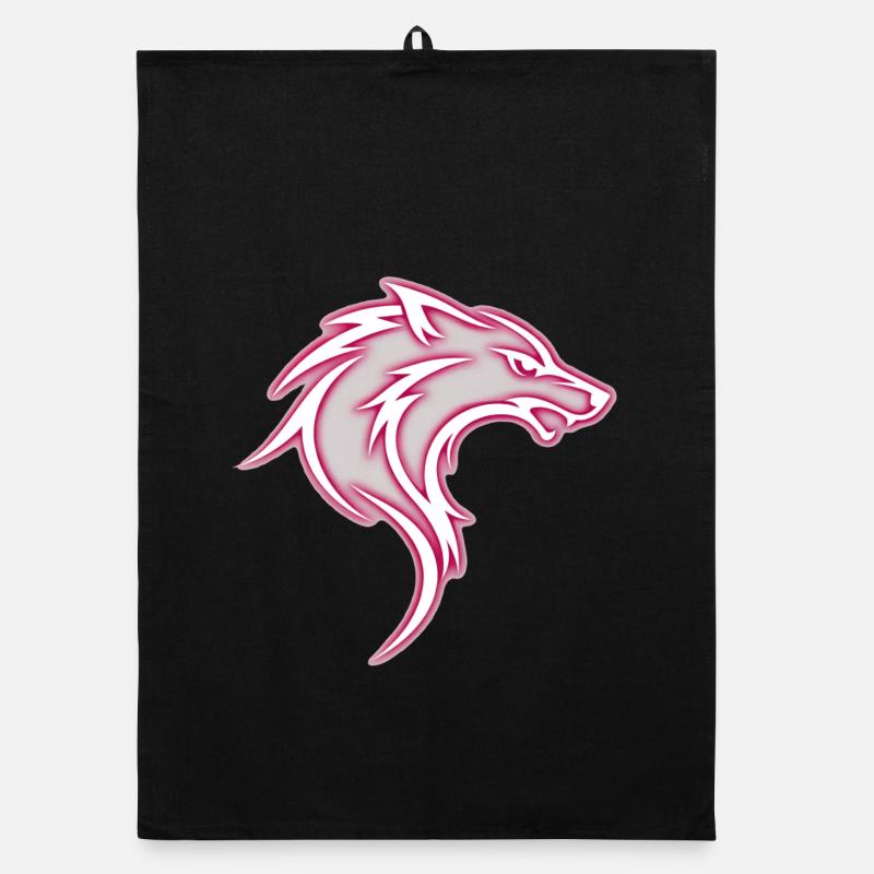 Aggressive pink stylized tribal wolf Organic dish towel