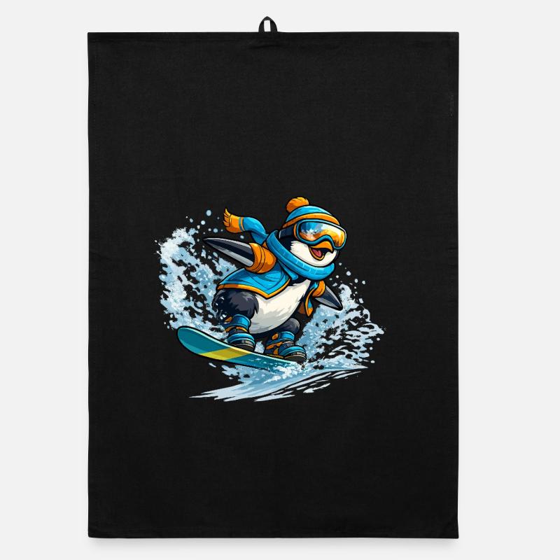 Penguin Snowboard Bleu-Orange Torchon bio