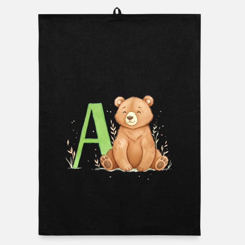 Alphabet Bear with Capital A Organic dish towel