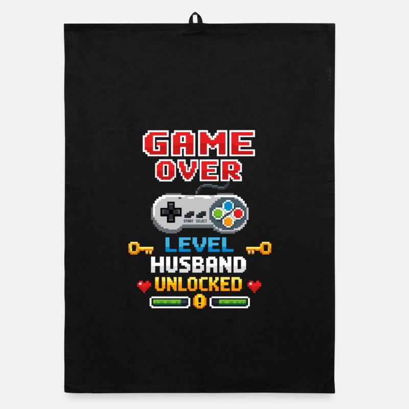 Game Over - Level Husband Unlocked | 8-Bit  Organic Geschirrtuch