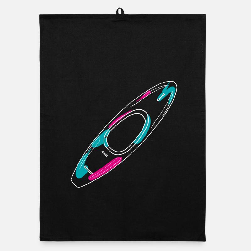 Outlines eines Wildwasserkajaks in Neon-Style - Organic Geschirrtuch - Schwarz