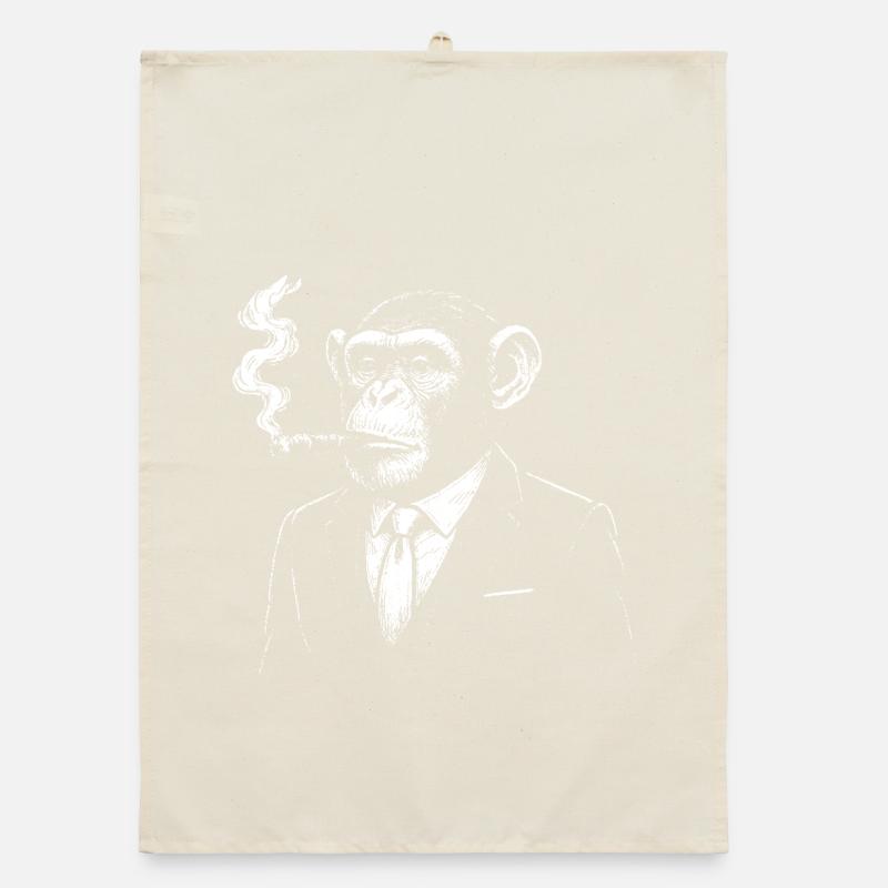 Chimp in suit smoking cigar Organic dish towel