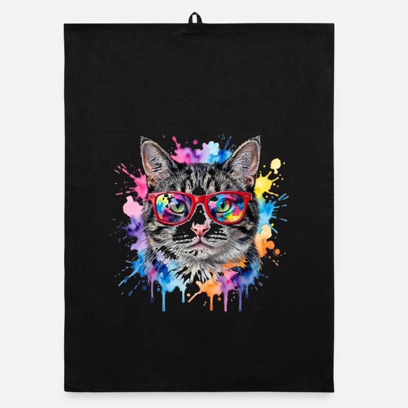 Katzengesicht im Regenbogen-Aquarell Geschenk Organic Geschirrtuch