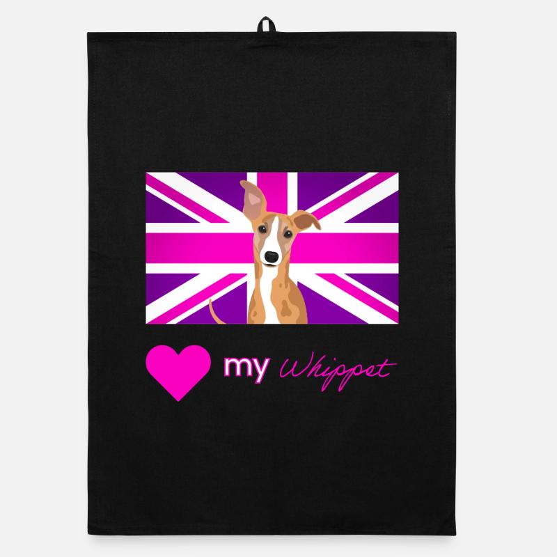 PURPLEWHIPPET (Pink text, Vibrant) - Organic dish towel - black