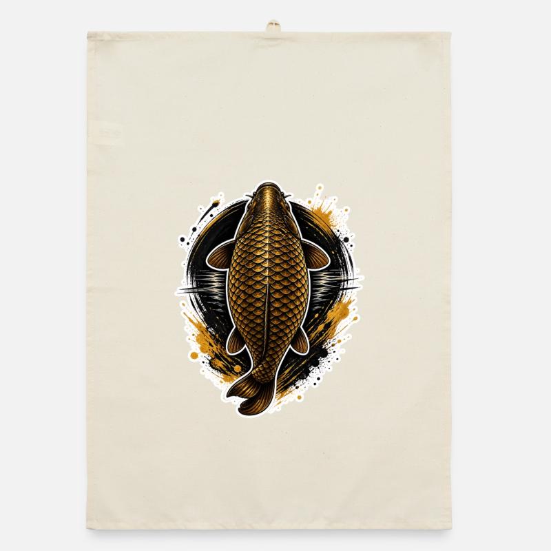 Golden Carp Top View Design de pêche premium Torchon bio