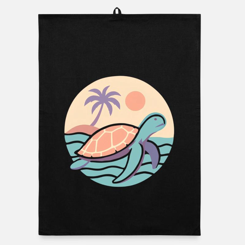 Retro turtle on the beach - Organic dish towel - black
